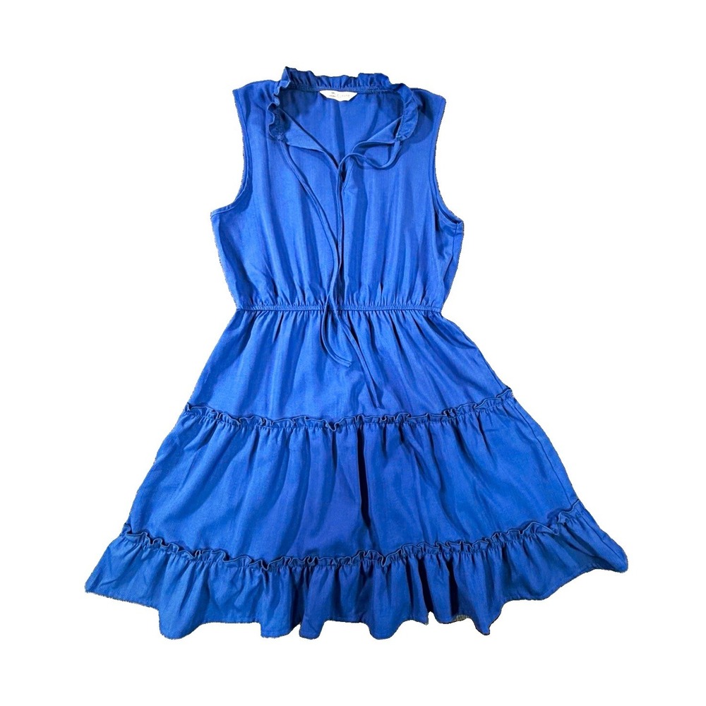 CUPSHE Women's M Blue Tiered Ruffle Tie Neck Mini Dress NWOT
